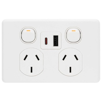 DETA White Matte X6 Double Power Point With USB A+C PD20W Fast Charging