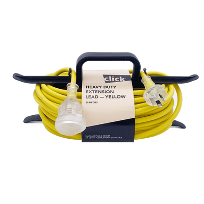 Click 20m Yellow Heavy Duty Extension Lead with Cable Tidy Car Wiring Adapter