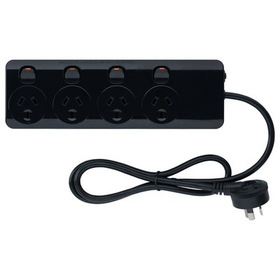 Arlec 4 Outlet Black Individually Switched Powerboard with Safety Overload Warni