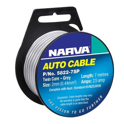 Narva 2.5A 2mm Grey Speaker Cable - 7m Car Audio Car Wiring Adapter Auto Part