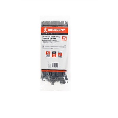 Crescent 300 x 8mm Black Heavy Duty Cable Ties - 100 pieces Car Wiring Adapter