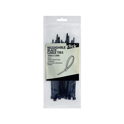 Click 100mm Black Releasable Cable Tie 4 pcs Car Wiring Adapter