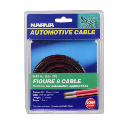 Narva 15A 4mm Red(Black Tracer) Twin Core Figure 8 Cable - 10m Car Wiring