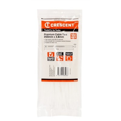 Crescent 200 x 4.6mm Natural Cable Ties - 100 pieces Car Wiring Adapter