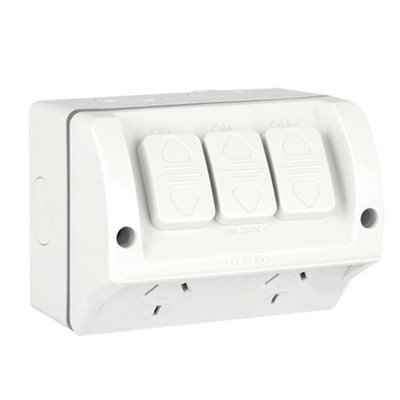 Deta 240V 10 Amp Double Outlet Outdoor Powerpoint With Extra Switch