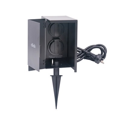 Click Black 2 Outlet Power Garden Socket Tower Workshop Tool