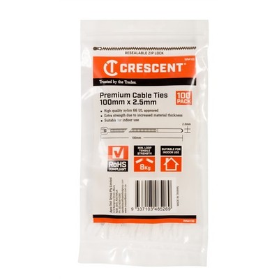 Crescent 100mm x 2.5mm Natural Premium Cable Ties 4 pcs Car Wiring Adapter