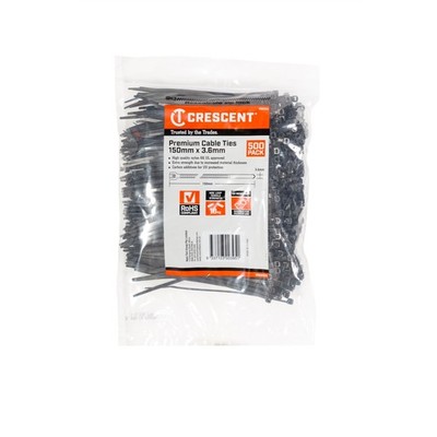 Crescent 150 x 3.6mm Black Cable Ties - 500 pieces Car Wiring Adapter