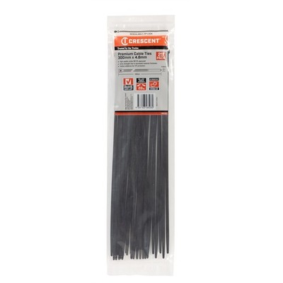 Crescent 300mm x 4.8mm Black Cable Ties - 25 pieces Car Wiring Adapter