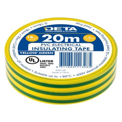 DETA 20m 18mm Yellow / Green Insulation PVC Tape 4 pcs