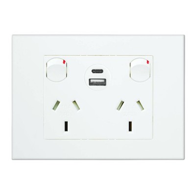 HPM White VIVO Double Powerpoint with Type A+C 15W USB Charger Mechanism