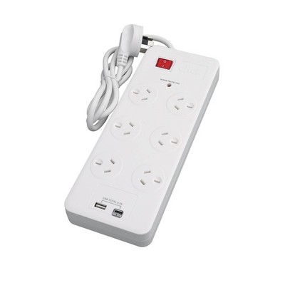 Click 6 Outlet Power Board With USB Charger Car Charger