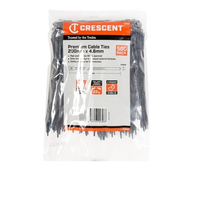 Crescent 200 x 4.6mm Black Cable Ties - 500 pieces Car Wiring Adapter