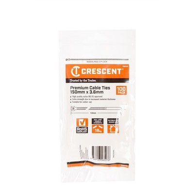 CRESCENT 150 x 3.6mm Natural Cable Ties - 100 pieces Car Wiring Adapter