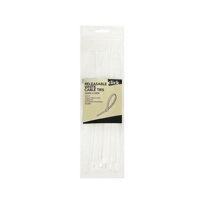 Click 250mm White Releasable Cable Tie - 25 pieces Car Wiring Adapter