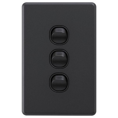 DETA Black Matte S-line Triple Vertical Wall Switch