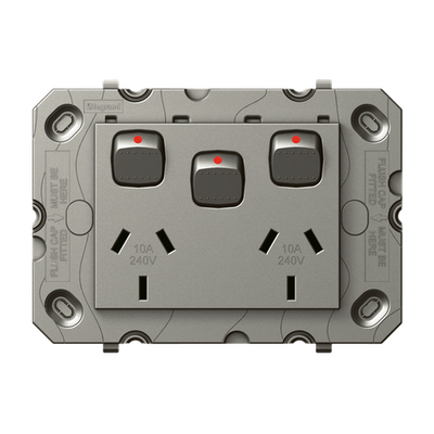 HPM ARTEOR Double Powerpoint With Extra Switch - Grid Only - Magnesium