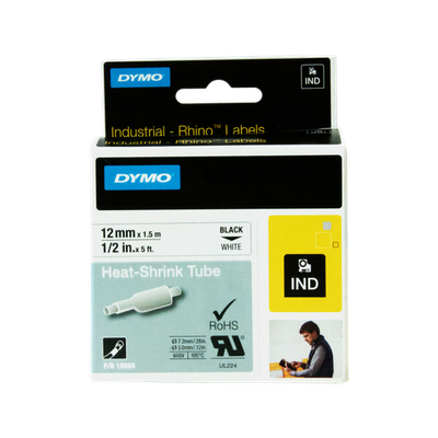 DYMO 12mm Black On White Heat Shrink Tube Rhino Industrial Labels