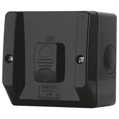 Deta 250V 20 Amp Matte Black IP66 Weatherproof Outdoor Single Switch