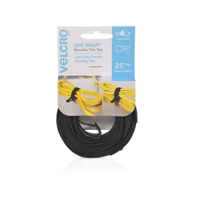 VELCRO Brand ONE-WRAP 13mm x 200mm Black Ties - 25 pieces