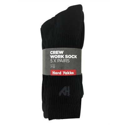 Hard Yakka Black Crew Work Socks - Size 7-12 - 5 pieces
