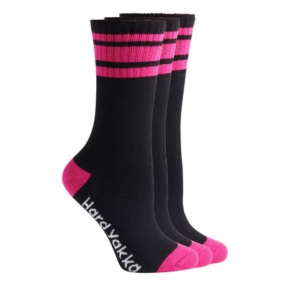 Hard Yakka Size 3-8 Black/Pink Women's Bamboo Work Socks - 3 Pack(