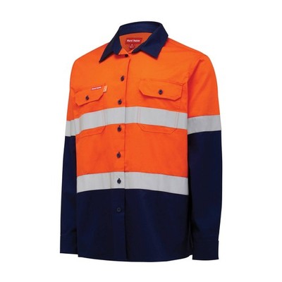 Hard Yakka Orange/Navy Women's Hi Vis Taped Long Sleeve Shirt- Size 8