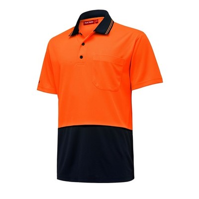 Hard Yakka Orange And Navy Hi Vis Short Sleeve Polo - Size M