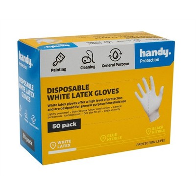 Handy White Disposable Latex Gloves - 50 pieces