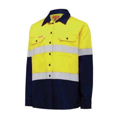 Hard Yakka Yellow/Navy Women's Hi Vis Taped Long Sleeve Shirt - Size 8 Workwear