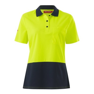 Hard Yakka Women's Yellow/Navy Hi-Vis Polo Shirt - Size 10