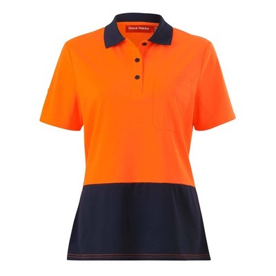 Hard Yakka Orange/Navy Women's Short Sleeve Hi Vis Polo - Size 18