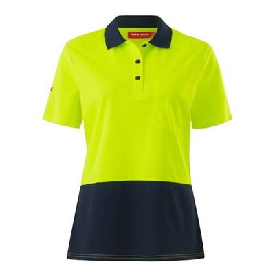 Hard Yakka Yellow/Navy Women's Short Sleeve Hi Vis Polo - Size 14