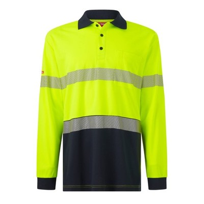Hard Yakka Yellow/Navy Men's Long Sleeve Hi Vis Taped Polo - Size XL