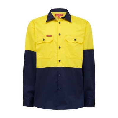 Hard Yakka Yellow/Navy Hi Vis Long Sleeve Shirt - Size 3XL