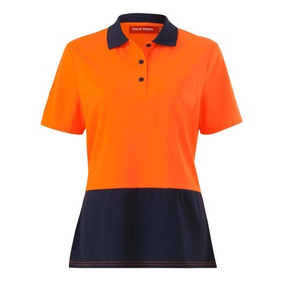 Hard Yakka Orange/Navy Women's Short Sleeve Hi Vis Polo - Size 10