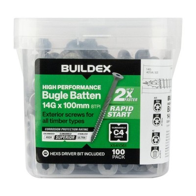 Buildex® 14G x 100mm Class 4 Bugle Batten Screws - 100 pieces