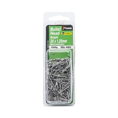 Paslode 20 x 1.25mm 100g Bright Bullet Head Nails - 460 pieces