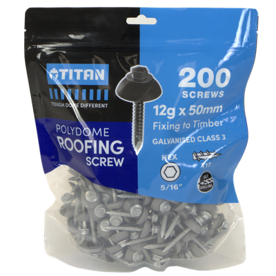 Titan 12G x 50mm Class 3 Galvanised Polydome Roof Screw - 200 pieces