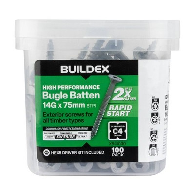 Buildex® 14G x 75mm Class 4 Bugle Batten Screws - 100 pieces