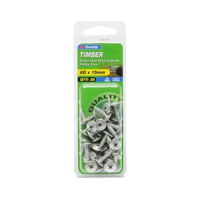 Zenith 8G x 15mm Galvanised Button Head Stitching Timber Screws - 35 pieces