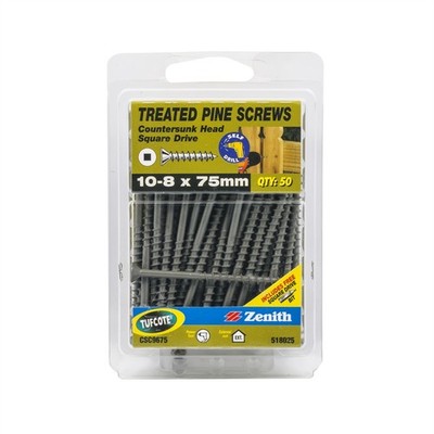 Zenith 10 - 8 x 75mm Treated Pine Countersunk Head Screws - 50 pieces