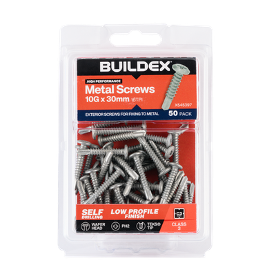 Buildex 10G x 30mm Class 3 Wafer Head Sheet Metal Screws - 50 pieces