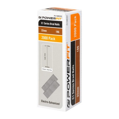 PowerFit 32mm C1 Series Electro-Galvanised Brad Nails - 2000 pieces
