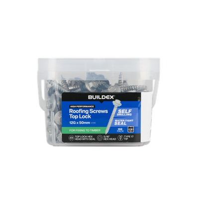 Buildex 12G x 50mm Class 4 Roofing Screws with Seal - 100 pieces