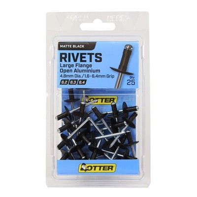 Otter Large Flange Aluminium Rivets Matte Black - 25 pieces