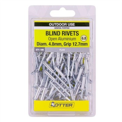 Otter 4.8 x 12.7mm Open Aluminium Blind Rivets - 100 pieces