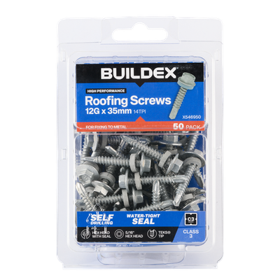 Buildex 12G x 35mm Class 3 Roofing TEKS® Screws with Seal - 50 pieces
