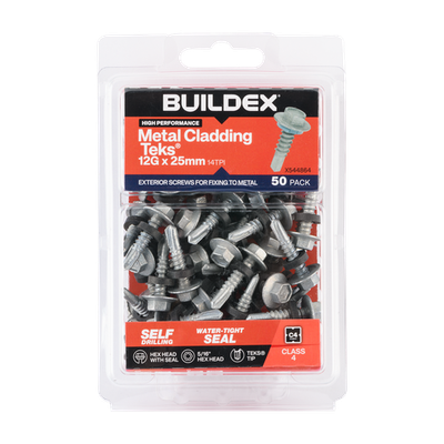 Buildex 12G x 25mm Class 4 Cladding & Fencing TEKS® Screws with Seal - 50 pieces