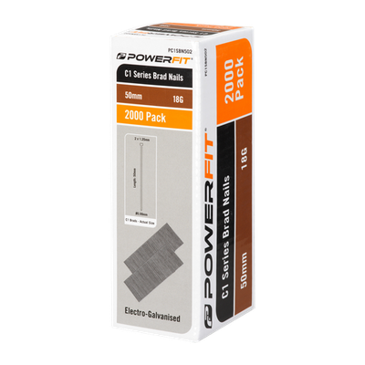 PowerFit 50mm C1 Series Electro-Galvanised Brad Nails - 2000 pieces